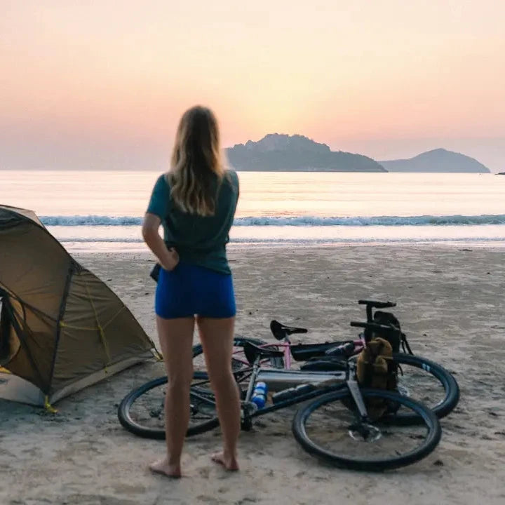 7mesh foundation boxer briefs worn on a bikepackng trip