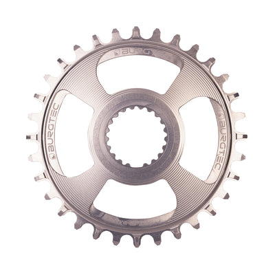 Burgtec Shimano direct mount chainring in Rhodium Silver at Tweed Valley Bikes
