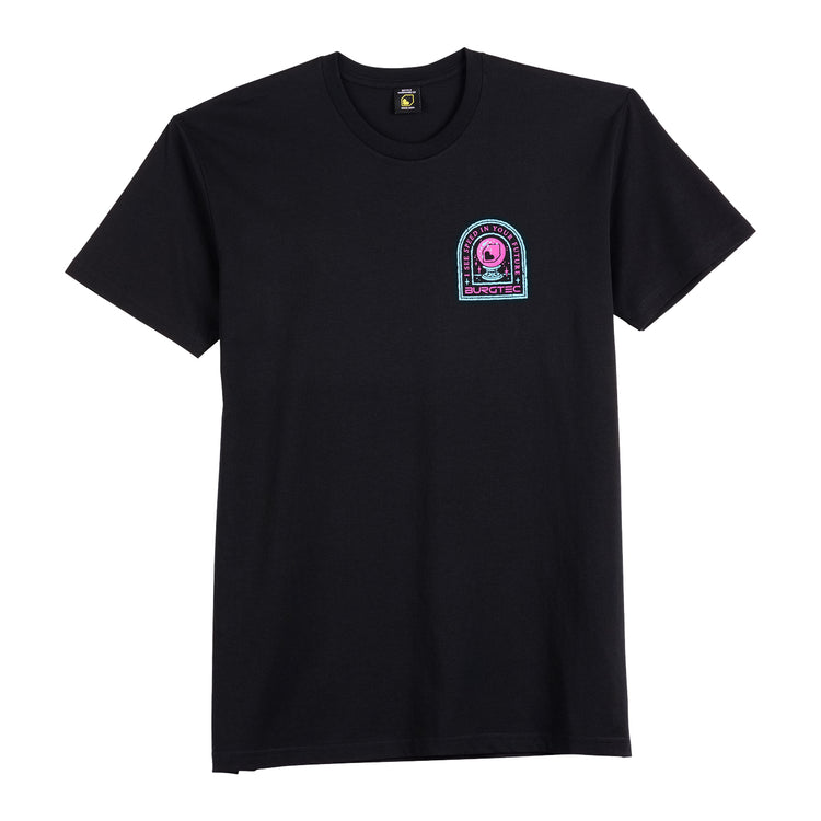 Burgtec Tarot T Shirt in Black with Blue and Pink print