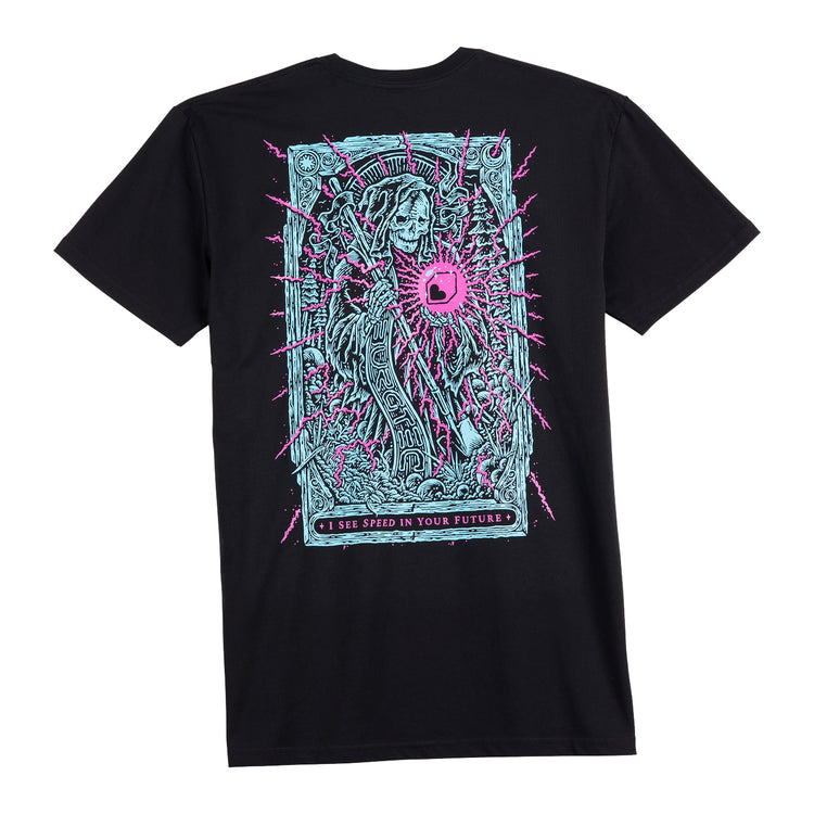 Burgtec Tarot T Shirt in Black with Blue and Pink print