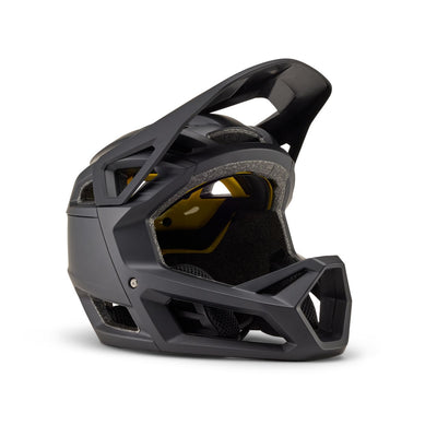 Fox Proframe Matte Black Helmet side view at Tweed Valley Bikes