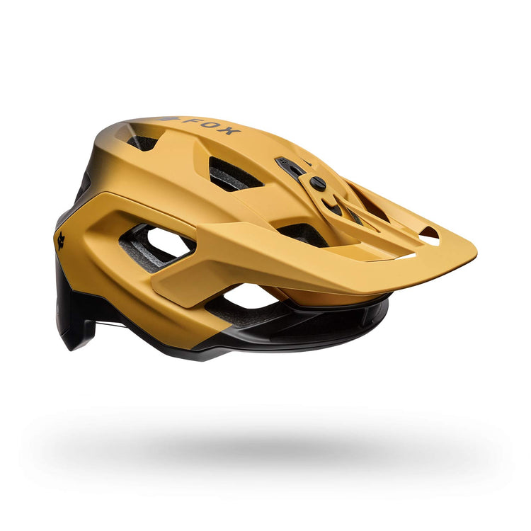 Angled view of Fox Speedframe Pro helmet in Bronze backfade
