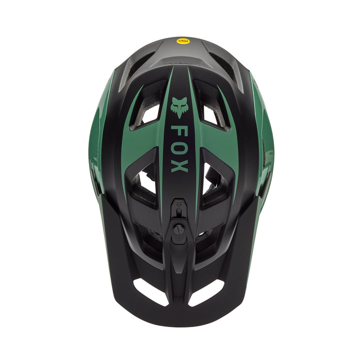 Fox Speedframe Pro Defy Helmet in Pine top view of helmet at Tweed Valley Bikes