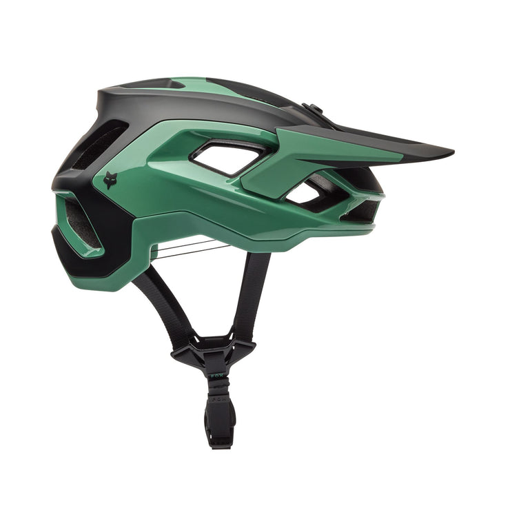 Fox Speedframe Pro Defy Helmet in Pine side view Tweed Valley Bikes