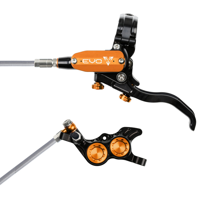 Hope Tech Evo GR4 with braided hose in Black/Orange at Tweed Valley Bikes