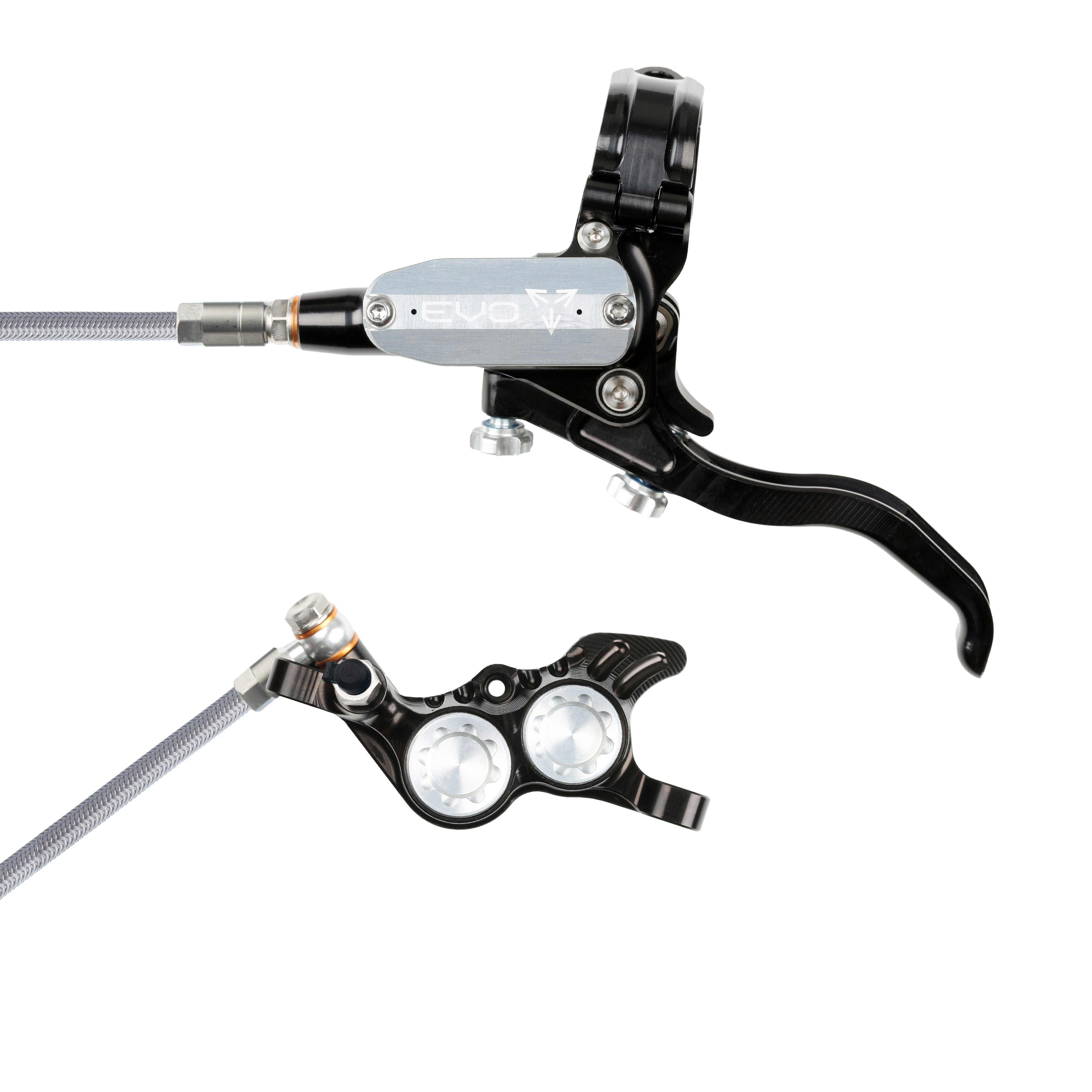 Hope Tech Evo GR4 with braided hose in Black/Silver at Tweed Valley Bikes