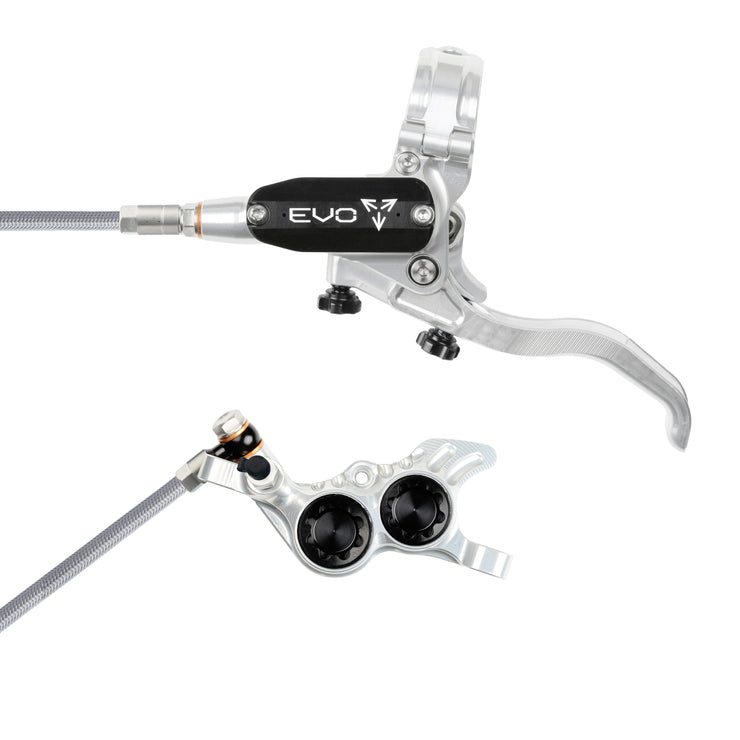 Hope Tech Evo GR4 with braided hose in Silver/Black at Tweed Valley Bikes