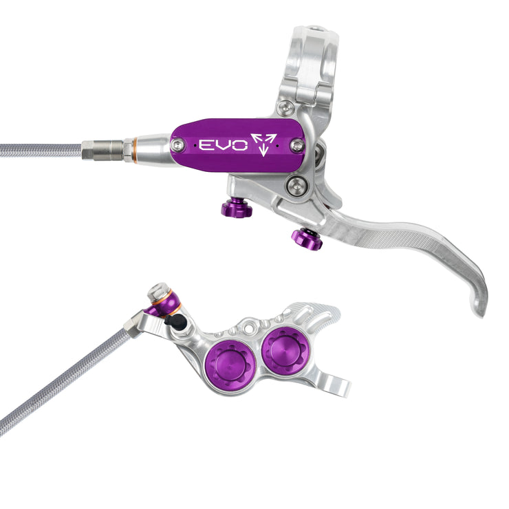 Hope Tech Evo GR4 with braided hose in Silver/Purple at Tweed Valley Bikes