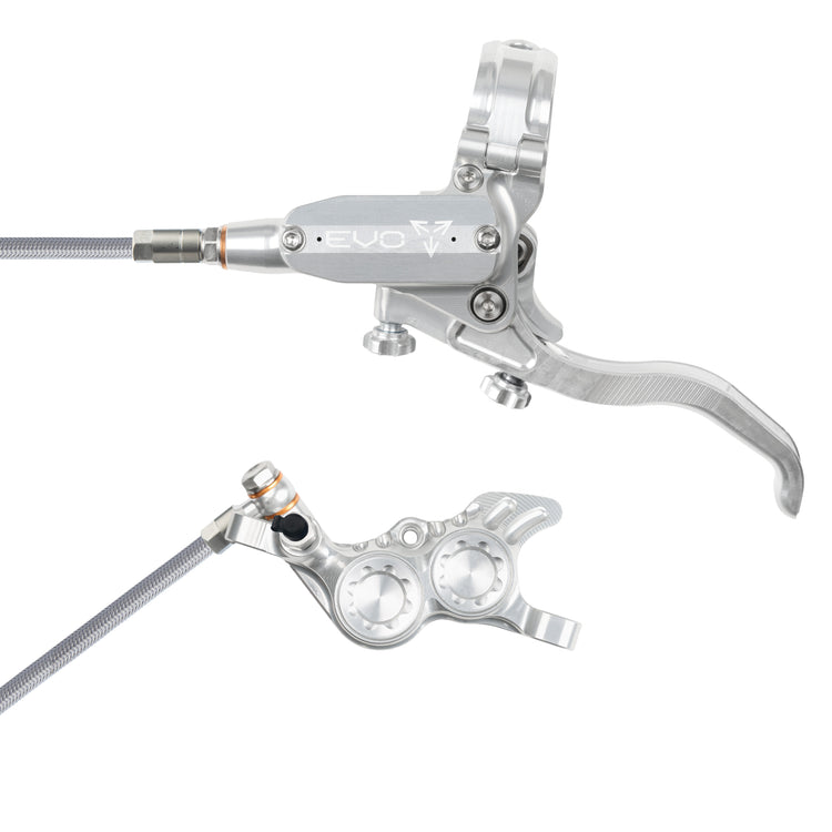 Hope Tech Evo GR4 with braided hose in Silver/Silver at Tweed Valley Bikes
