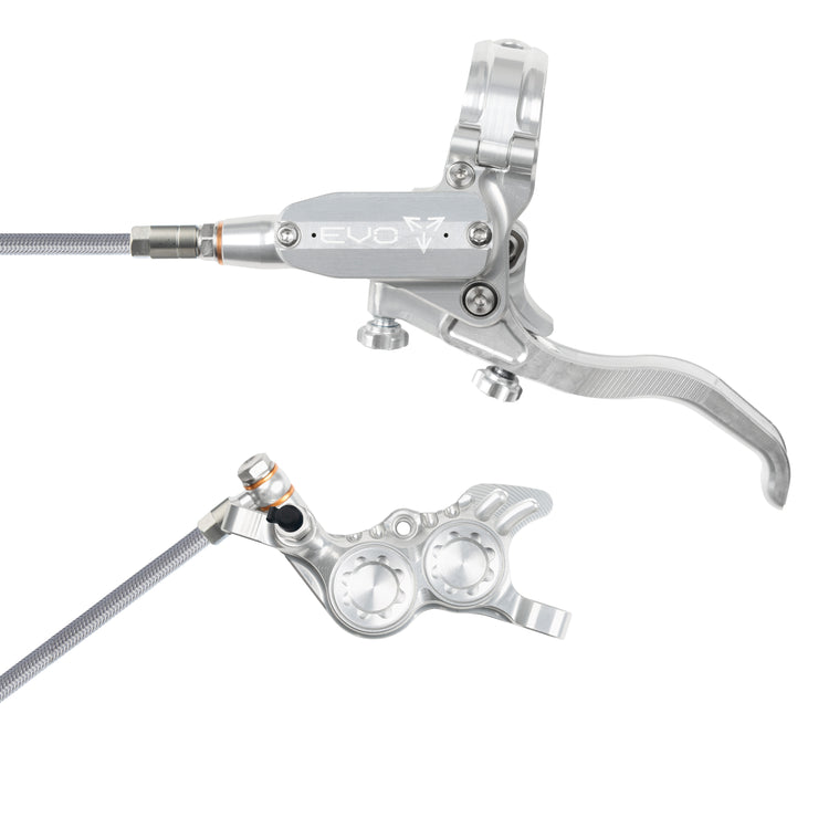 Hope Tech Evo GR4 with braided hose in Silver/Silver at Tweed Valley Bikes