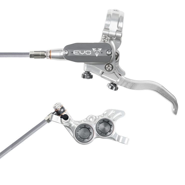 Hope Tech Evo GR4 with braided hose in Silver/Smoke at Tweed Valley  Bikes