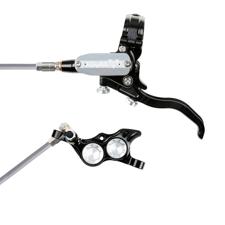 Hope Tech 4 EVO TR4 Brakes with Braided Hose in Black/Silver at Tweed Valley Bikes