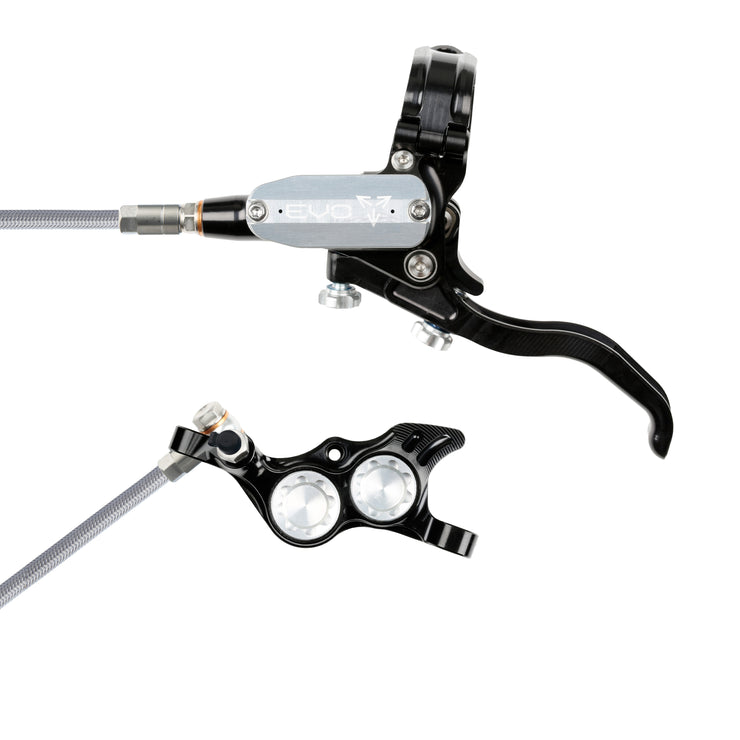 Hope Tech 4 EVO TR4 Brakes with Braided Hose in Black/Silver at Tweed Valley Bikes