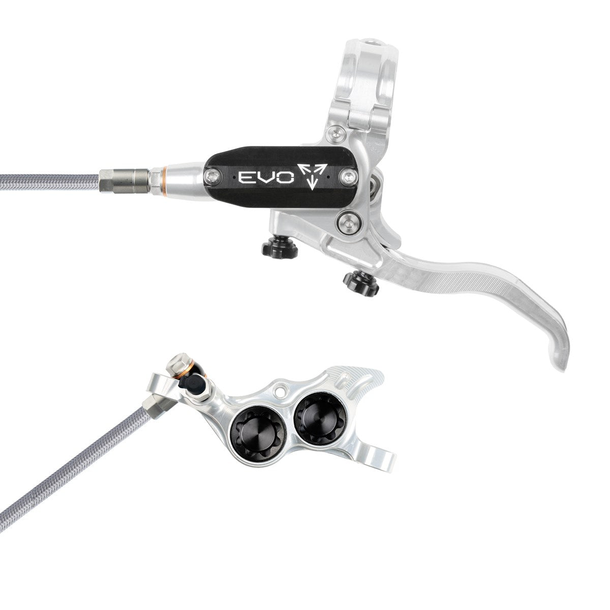 Hope Tech 4 EVO TR4 Brakes with Braided Hose in Silver/Black at Tweed Valley Bikes