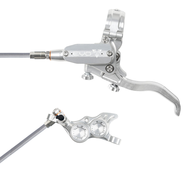Hope Tech 4 EVO TR4 Brakes with Braided Hose in Silver/Silver at Tweed Valley Bikes
