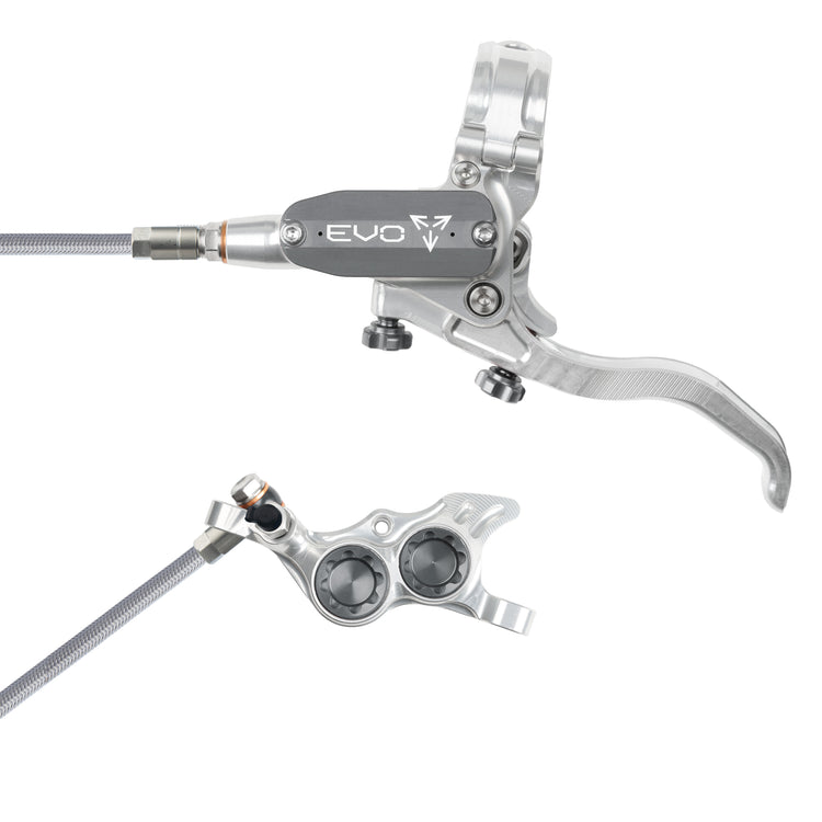 Hope Tech 4 EVO TR4 Brakes with Braided Hose in Silver/Smoke at Tweed Valley Bikes