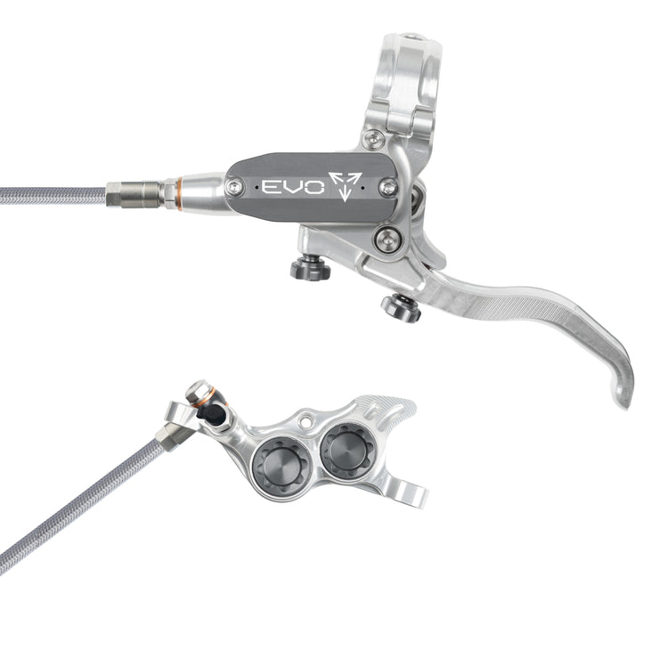 Hope Tech 4 EVO TR4 Brakes with Braided Hose in Silver/Smoke at Tweed Valley Bikes