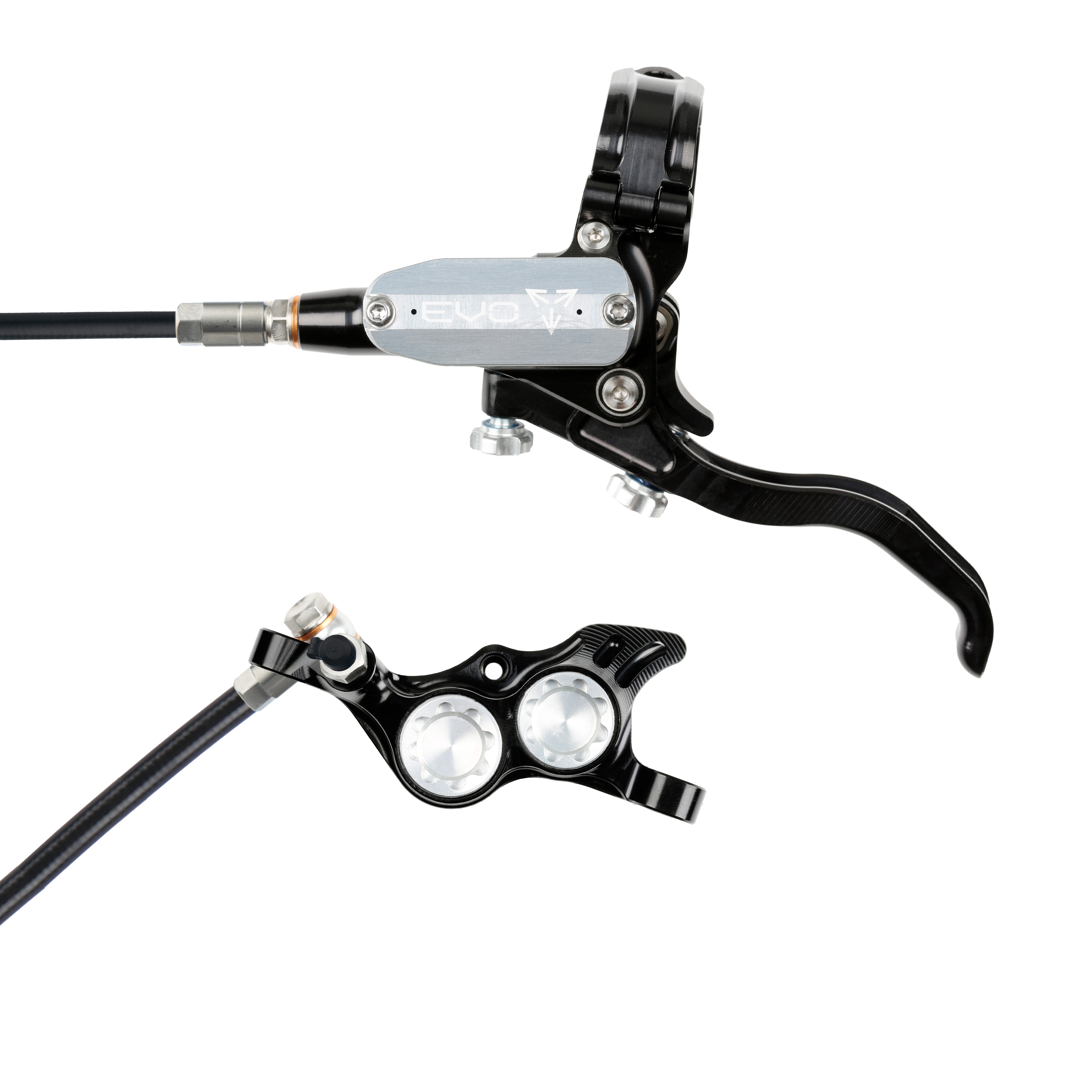 Hope Tech 4 EVO TR4 Brakes with Standard Hose in Black/Silver at Tweed Valley Bikes
