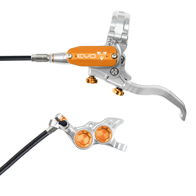 Hope Tech 4 EVO TR4 Brakes with Standard Hose in Silver/Orange at Tweed Valley Bikes