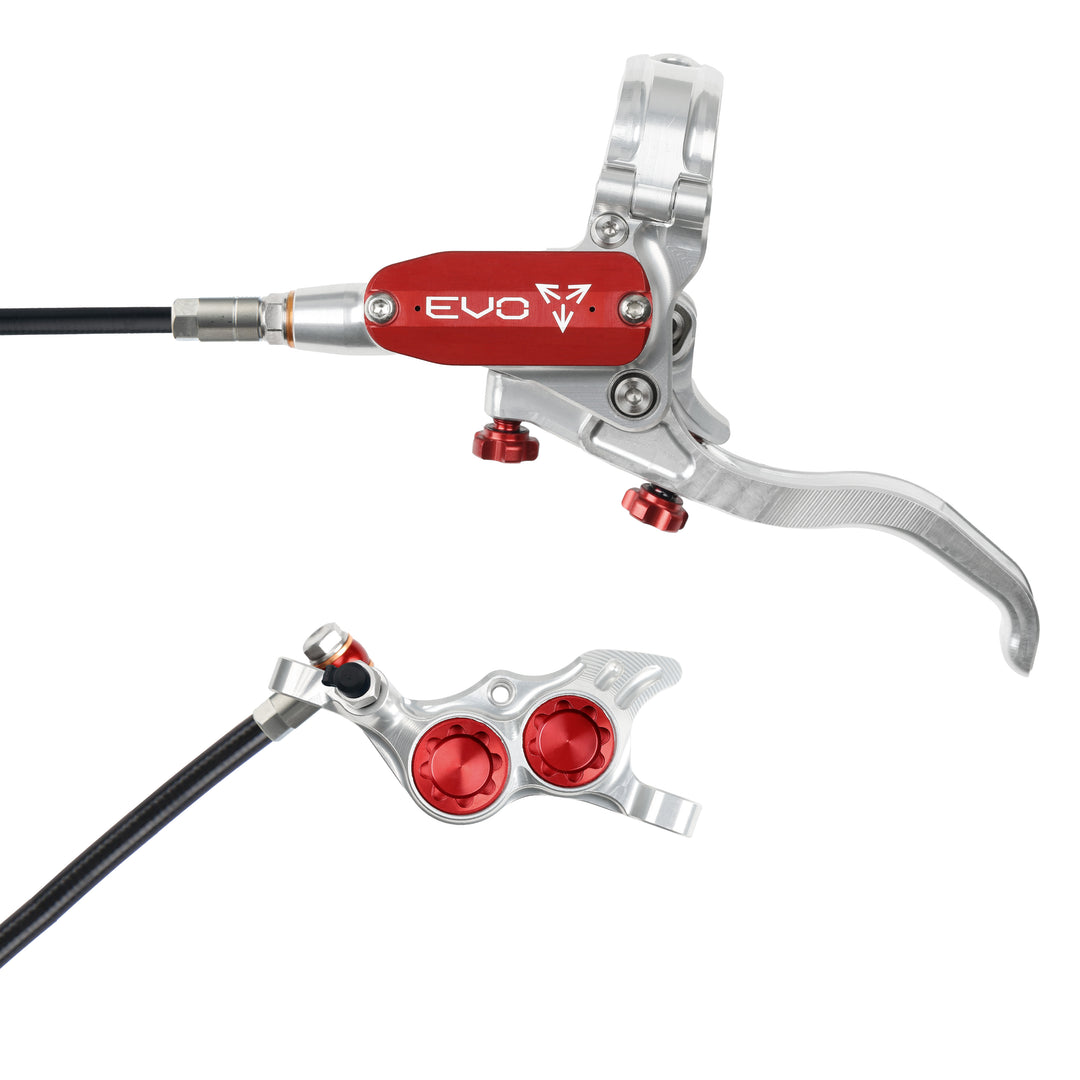Hope Tech 4 EVO TR4 Brakes with Standard Hose in Silver/Red at Tweed Valley Bikes