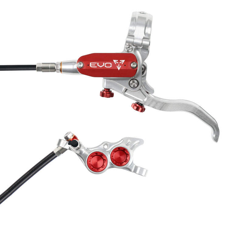 Hope Tech 4 EVO TR4 Brakes with Standard Hose in Silver/Red at Tweed Valley Bikes