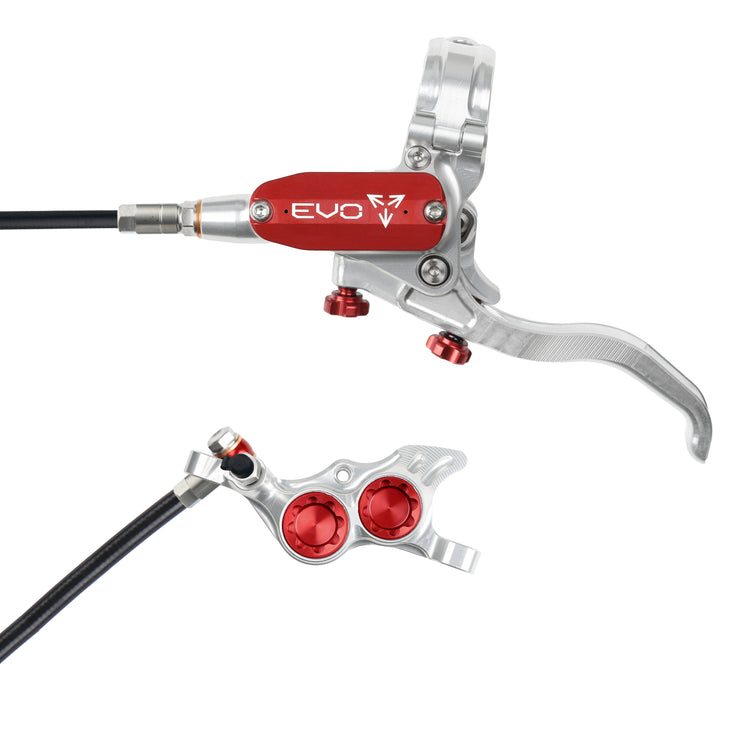 Hope Tech 4 EVO TR4 Brakes with Standard Hose in Silver/Red at Tweed Valley Bikes