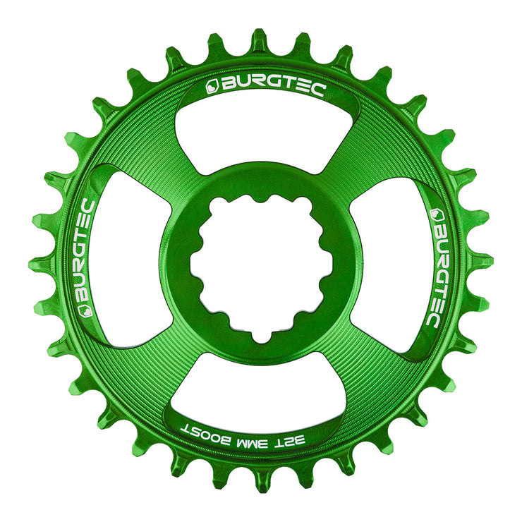Burgtec GXP Boost Chainring in Candy Spruce Green at Tweed Valley Bikes