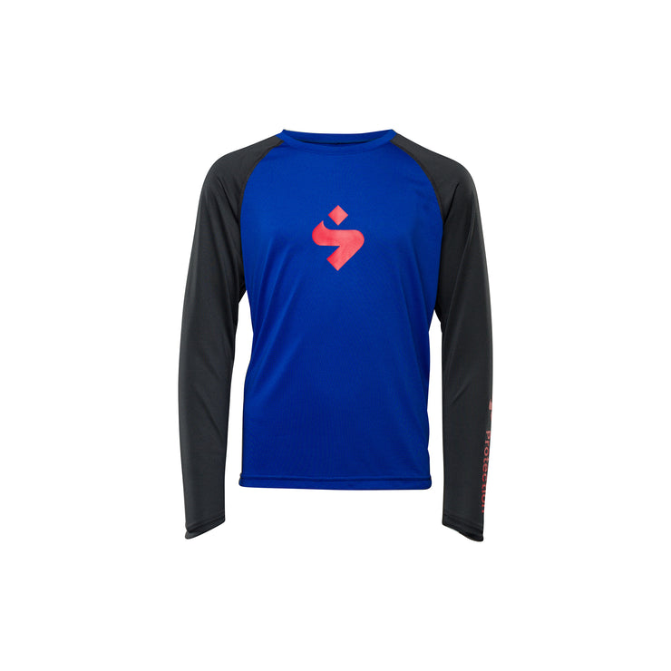 Sweet Proection Hunter Long Sleeve Kids MTB Jersey in Race Blue, perfect for Dirt School Kids Academy at Tweed Valley Bikes