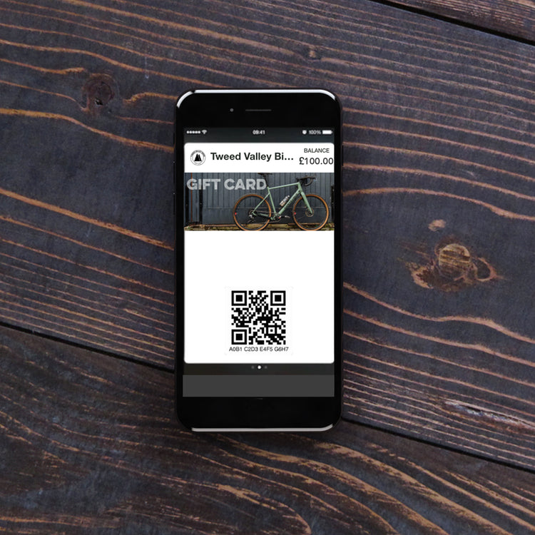 Tweed Valley Bikes Gift Voucher Gift Card on a Mobile Phone for use in web store