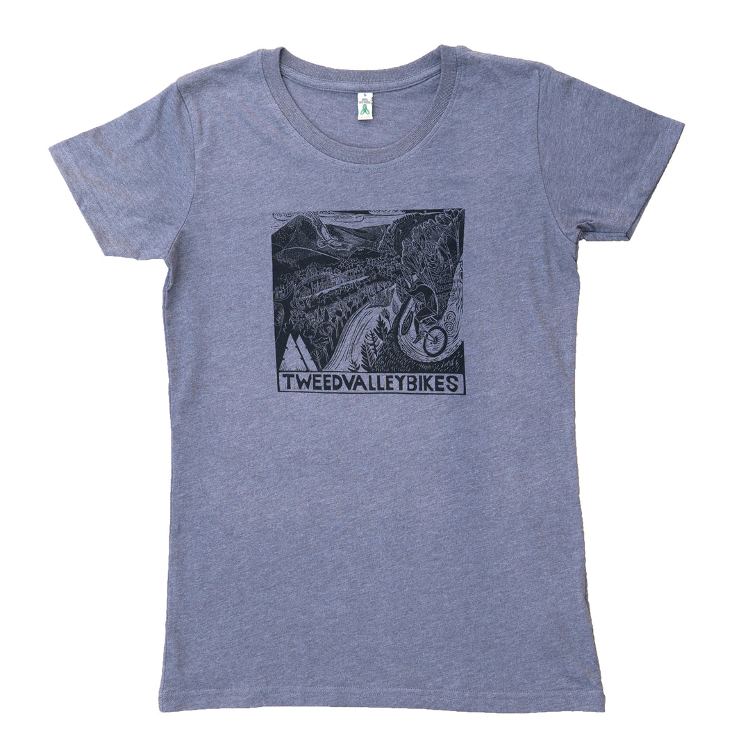 Tweed Valley Bikes Signature Womens Tee Shirt Grey Innerleihen 